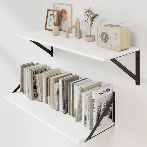 Vista 24 de Heimlove - Estantes flotantes negros profundos para pared, juego de 2 estantes de pared de madera de 16 pulgadas de ancho x 8 pulgadas