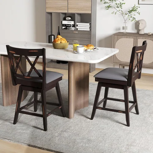 Vista 2 de COSTWAY Juego de 2 Taburetes de Bar para Isla de Cocina, Silla de Altura de Mostrador de 25 Pulgadas con Respaldo Ergonómico, Reposapiés, Superficie