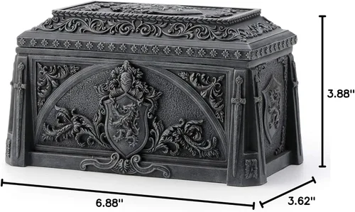 Vista 5 de Veronese Design Caja de baratija medieval con acabado de piedra de cresta de león de 6 7/8 pulgadas