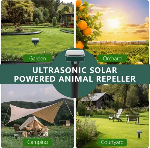 Vista 7 de Repelente de topos alimentado por energía solar, paquete de 8 unidades, impermeable, disuasorio ultrasónico, repelente de ratones para exteriores