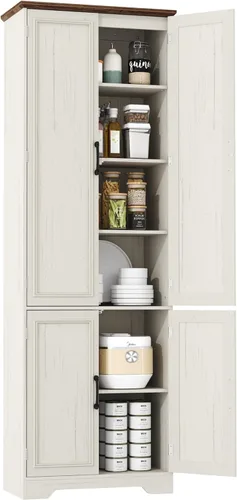 Vista 8 de Function Home 72" Kitchen Pantry Cabinet, Tall Wood Farmhouse Storage Cabinet with Doors and Adjustable Shelves, 6 Tier Freestanding Cupboard for