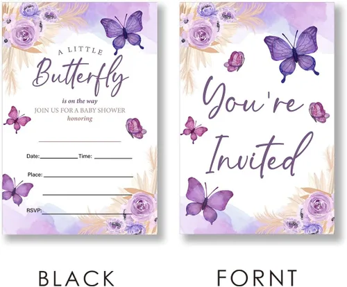 Vista 4 de EUDOSI Juego de 20 invitaciones para baby shower de mariposa con sobres, una pequeña mariposa está en camino, tarjetas de invitación de baby shower