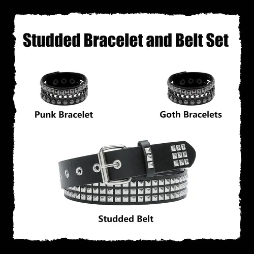 Vista 3 de YMO Cinturón negro con tachuelas, pulsera con remaches, pulseras emo, punk, gótica, accesorios emo para mujeres y hombres