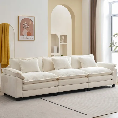 Vista 21 de Oprisen Sofá Seccional Modular, Cómodo Cloud Couch Sofá Seccional, Sofá Cama de Chenilla con Asiento Profundo con Almohadas Decorativas para Sala