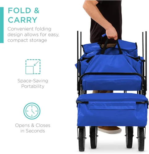 Vista 2 de Best Choice Products Vagón Utilitario Plegable Colapsible para Exteriores con Toldo, Carrito de Jardín para Playa, Pícnic, Campamento, Fiestas