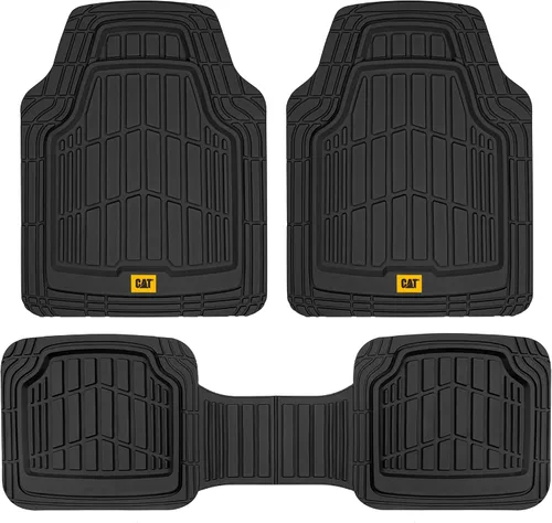 Vista 9 de Cat ToughRide - Tapetes de goma resistentes de 3 piezas para todo el año, para automóvil, camión, camioneta, SUV, color negro, ribete prémium