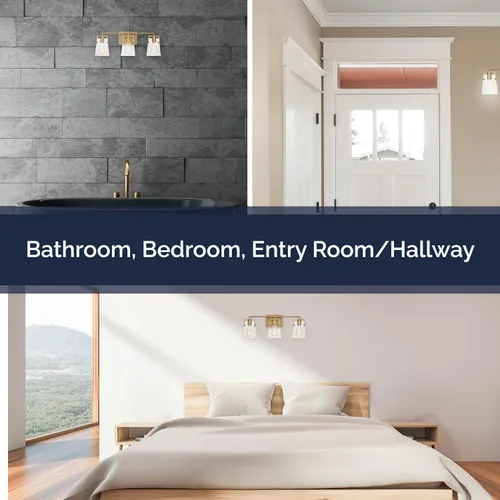 Vista 8 de Scott Living Crofton - Lámpara de pared moderna de latón satinado de 3 luces DJV1033SB, la iluminación de pared es ideal para dormitorio, luz