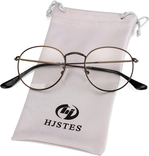 Vista 9 de HJSTES - Gafas redondas con filtro de luz azul para hombres y mujeres, estilo retro, con lente transparente y marco metálico
