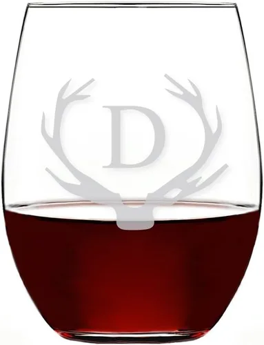 Vista 8 de Antler Initial - Copa de vino sin tallo (15 onzas, letra B, 4 unidades)