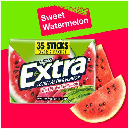 Vista 3 de Extra Gum Sweet Watermelon - Goma de mascar a granel sin azúcar, 35 unidades, paquete de 6