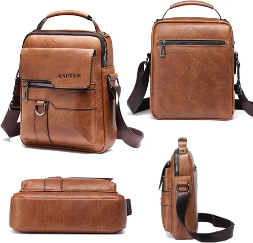 Vista 6 de Bolso bandolera para hombre, bolso cruzado pequeño vintage de piel sintética