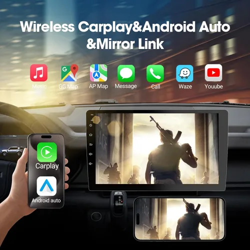 Vista 2 de Haudio Estéreo de auto de doble DIN de 9 pulgadas con Apple CarPlay/Android Auto, pantalla táctil HD con Octa-Core, Mirror Link, 4+64GB, BT 5.1