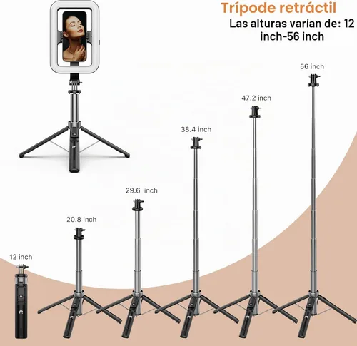 Vista 5 de M MYBAT PRO Luz selfie de 9 pulgadas para exteriores – Soporte de trípode extensible de 72 pulgadas con base de 4 patas, luces LED regulables