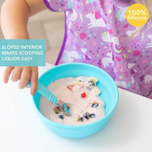 Vista 2 de Bumkins Cuenco para bebé, succión de silicona, para bebés, niños pequeños y niños, destete LED para bebés, esenciales para alimentación, silicona
