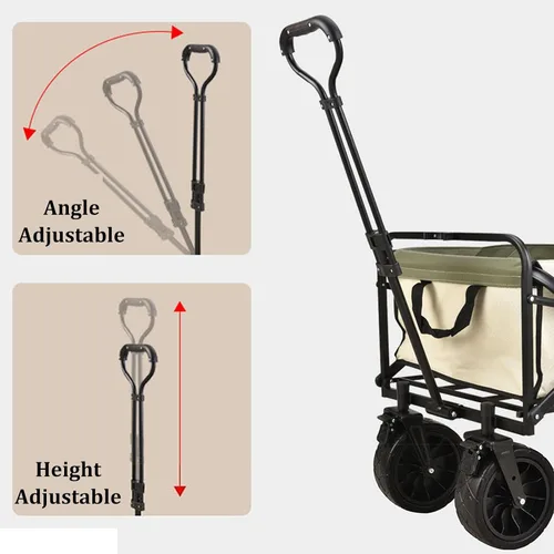 Vista 3 de Bgarden Carts,Beige Collapsible Wagon,Sports Outdoor Utility Wagon Folding Garden Wagon Sports Steel Frame Foldable Yard Car Camping Cart with Side