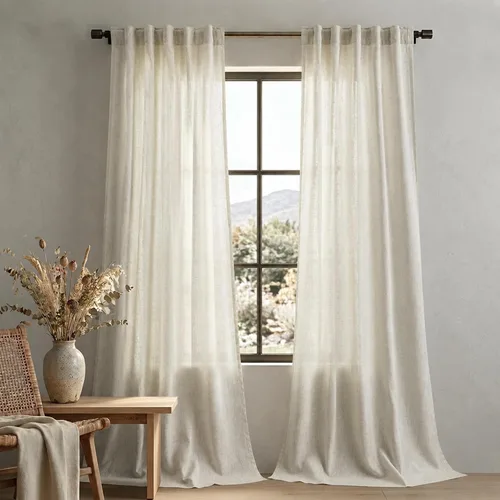 Vista 101 de Mrs.Naturall Cortinas negras de 45 pulgadas de largo, cortinas cortas de lino transparente para privacidad para cocina, dormitorio, ventanas