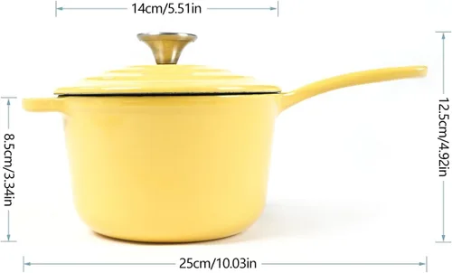 Vista 2 de HAWOK Mini cacerola de hierro fundido esmaltado de 1 cuarto de galón, juego de 2 unidades, color amarillo