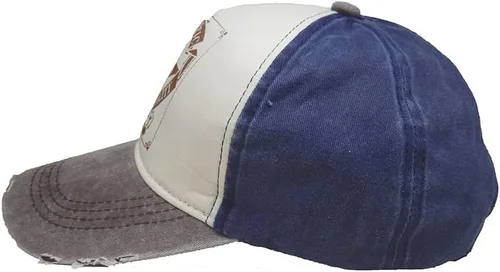 Vista 6 de Gorra de béisbol vintage con remaches de moda con letras cruzadas de algodón de mezclilla con borde deshilachado, sombrero de sol ajustable unisex