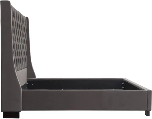 Vista 7 de Park Avenue - Cama de tamaño Queen con alas vintage en terciopelo gris ahumado por Diamond Sofa