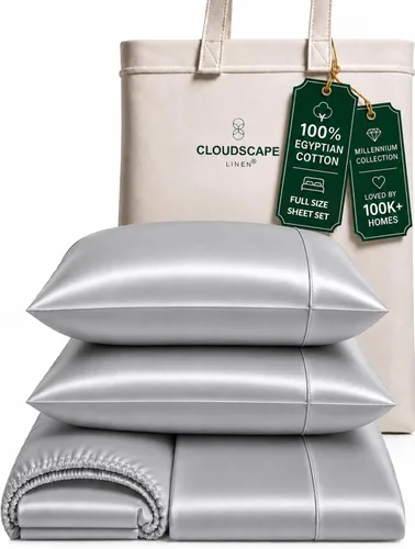 Vista 81 de Cloud Scape Linen - Juego de sábanas de algodón egipcio de doble capa, tamaño individual, tejido de satén de fibra larga, juego de 3 piezas, ropa