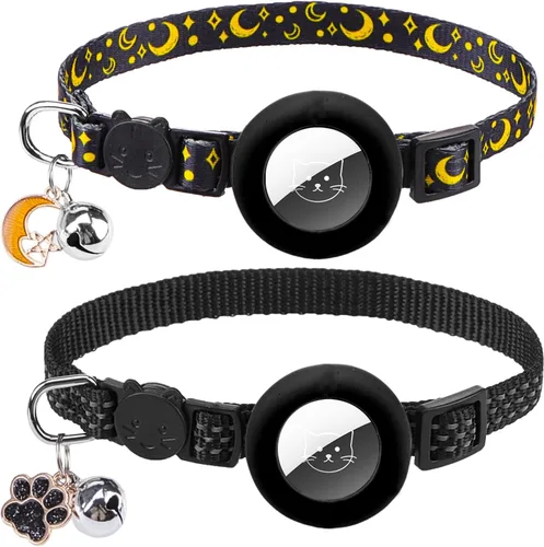 Vista 12 de PUPTECK Airtag - Collar de gato ajustable con campanas, collar de gatito ajustable para niñas y niños pequeños, cachorro, conejito, bonito accesorio