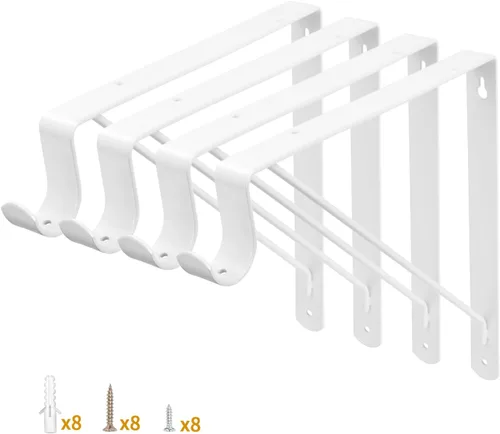 Vista 10 de Yarssihha Paquete de 2 Soportes para Barra de Armario, Soporte de Estante de Armario Montado en Pared de 12 x 10.4 Pulgadas, Soporte Negro