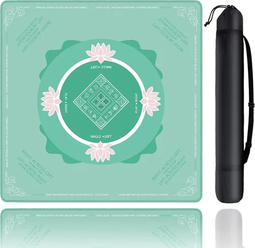 Vista 9 de Mahjong Mat, tapete Mahjong para mesa con bolsa, 31.5 x 31.5 pulgadas, goma antideslizante y reducción de ruido, tapete de juego para Mah Jongg