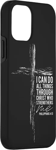 Vista 3 de iPhone 12 mini versículo religioso cruz teléfono casos hombres papá Filipenses 4:13 caso