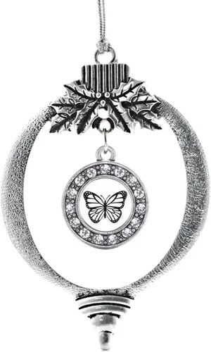 Vista 27 de Inspired Silver - Adorno con dije de cara de carlino - Adornos navideños de círculo de plata con joyas de circonita cúbica