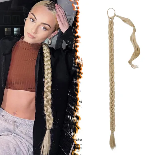 Vista 55 de Barsdar Extensión de 26 Pulgadas de Cola de Caballo Trenzada Larga con Banda Elástica - Extensiones de Cabello en Cola de Caballo Recta y Elegante