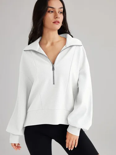 Vista 2 de EFAN Womens Half Zip Up Cropped Hoodies Pullovers Sweatshirts Quarter Zipper Rib Knit Sweaters Fall Winter Clothes 2023