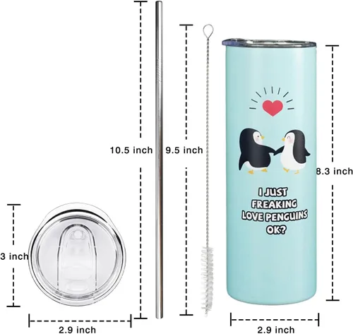 Vista 7 de Blue - Vaso de viaje de acero inoxidable sellado al vacío de 20 onzas, regalo para amantes de los pingüinos para mujeres, hombres, niños