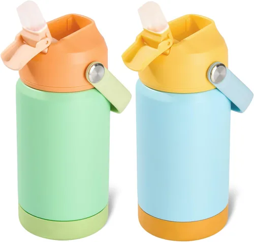 Vista 18 de Kerilyn - Botella de agua para niños, de acero inoxidable, con pajilla a prueba de fugas, con aislamiento térmico, libre de bisfenol A, unisex