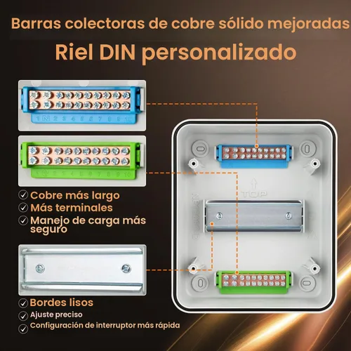 Vista 4 de QILIPSU Caja de Disyuntores de Carril DIN de 6 Vías UL94-V0 PC/ABS IP65 Carcasa de Distribución Impermeable con Barras Colectoras Más Largas