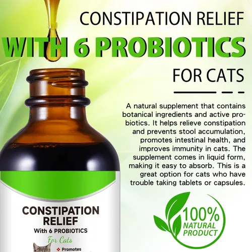Vista 3 de Alivio del estreñimiento del gato, alivio del estreñimiento laxante para gatos, laxante 100% natural con 6 probióticos suavizantes de heces