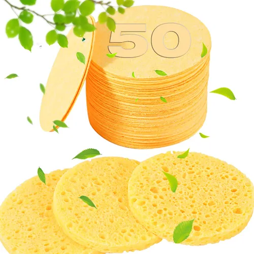 Vista 6 de 50 esponjas faciales comprimidas para esteticistas - esponja facial de celulosa 100% natural, esponjas de spa para limpieza facial, masaje