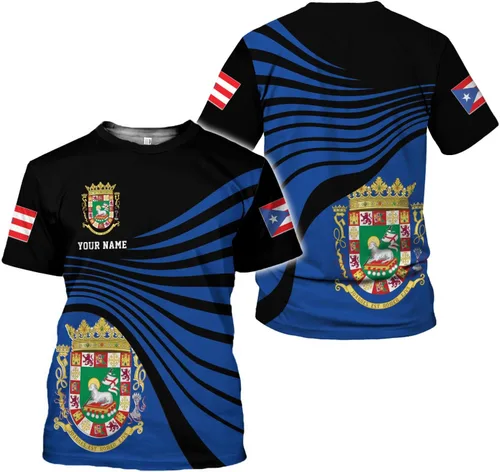 Vista 2 de Woseprints - Camiseta de Puerto Rico con nombre personalizado 3D, camiseta de Puerto Rico para hombres y mujeres, camiseta con la bandera de Puerto