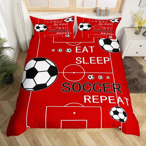 Vista 38 de jejeloiu Juego de ropa de cama de fútbol para niños, tamaño individual, juego de funda de edredón de fútbol para niños y niñas, funda de edredón