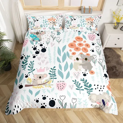 Vista 34 de Erosebridal Juego de ropa de cama individual de animales de la selva para niñas y niños, funda de edredón de elefante oso, tigre, león, safari