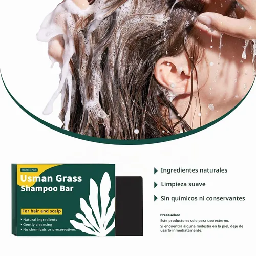 Vista 5 de Barra de champú natural Usman Grass, Cover Grey He Shou Wu Usma Bar, solución definitiva para el crecimiento saludable del cabello, jabón negro