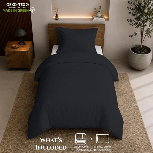 Vista 3 de ROYALE LINENS Funda de edredón negra tamaño individual – Fundas de edredón de 2 piezas – Cierre de cremallera – 1 funda de edredón individual de 68