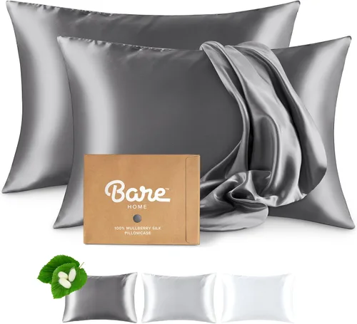 Vista 16 de Bare Home Funda de almohada 100% seda de morera para cabello y piel - Funda de almohada de seda ultra premium grado 6A 19 Momme - Cremallera oculta