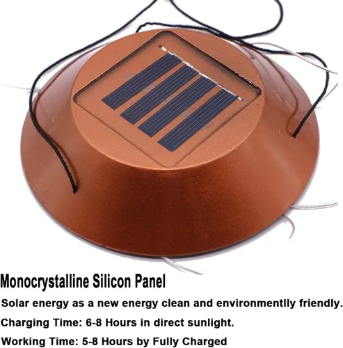 Vista 3 de Campanilla de viento LED solar de luna y estrella, cambiante de color, impermeable, seis luces colgantes, campanillas de viento, móvil solar