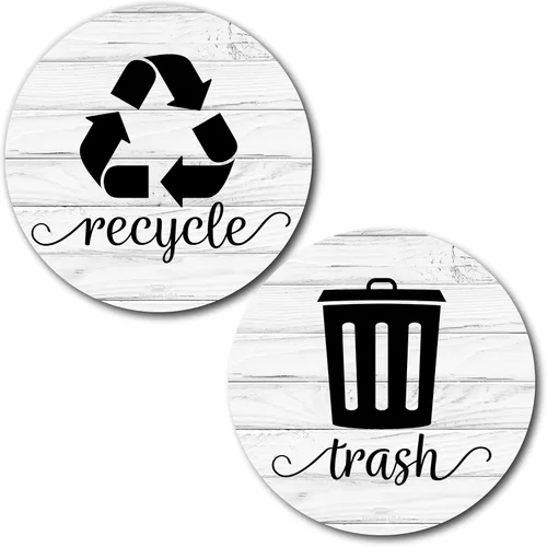 Vista 8 de Imanes rústicos de basura y reciclaje, imán de reciclaje de granja de 3.5 pulgadas para basura, calcomanías magnéticas de reciclaje para cubo