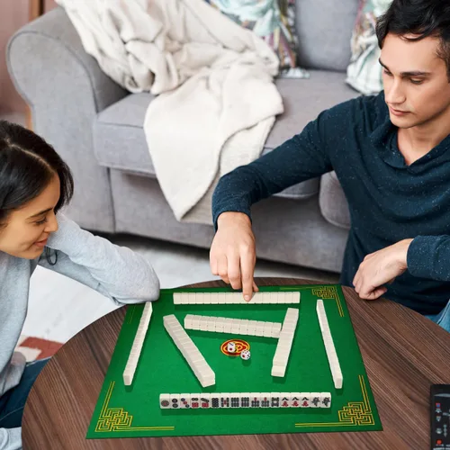 Vista 7 de Mini juego chino Mahjong - Juego de viaje tradicional de 144 piezas con 2