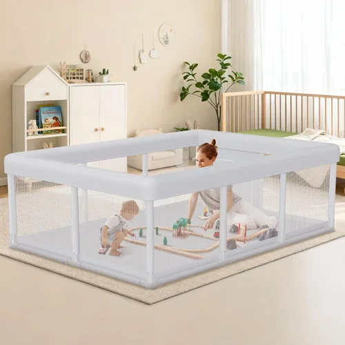 Vista 9 de Hiaksedt Corralito, cerca para bebés y niños pequeños, para interiores y exteriores, con malla transpirable anticaídas (color rosa) Estructura