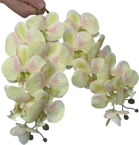 Vista 4 de HinyoCo 5 piezas de orquídeas artificiales y 2 paquetes de hojas, flores artificiales de Phalaenopsis de 32 pulgadas para decoración del hogar