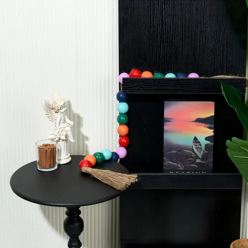 Vista 212 de OMISHE Guirnalda de cuentas de madera extra grande con cuentas de madera y borlas de 1.6 pulgadas de diámetro, cuentas decorativas rústicas de 41