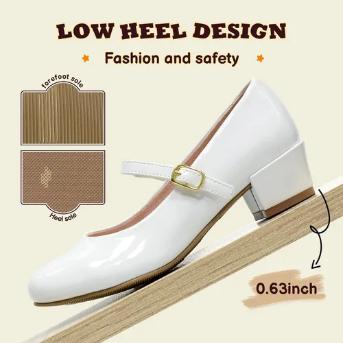 Vista 5 de Zapatos de vestir para niñas, zapatos de vestir Mary Jane para niñas, zapatos de princesa para boda, fiesta, niña, zapatos escolares de tacón bajo