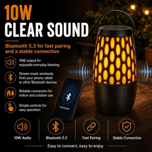 Vista 4 de Outdoor Bluetooth Speakers with Flame & RGB Lights, IPX6 Waterproof, 2 Pack